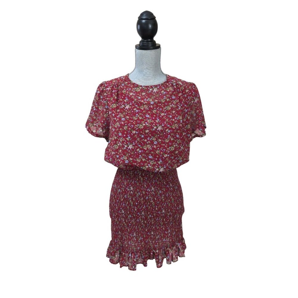 Urban Outfitters Mini Dress Womens M Red Floral Short Sleeve Western Prairie